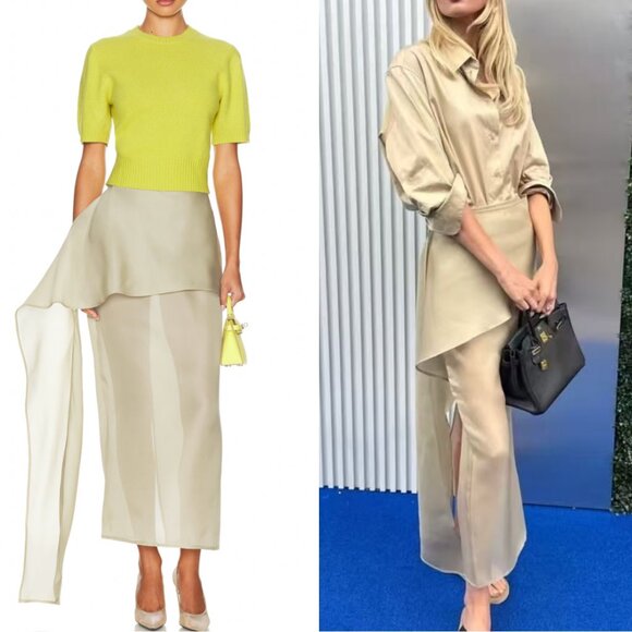 NEW Helsa Revolve The Silk Gazar Skirt With Drape XSmall Stone Tan Beige Sheer - Picture 1 of 13